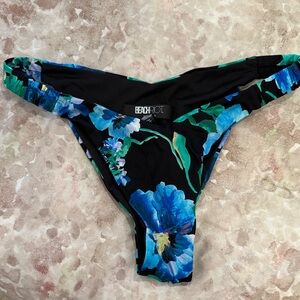 Beach Riot Black Bikini Bottom with Blue Floral Design